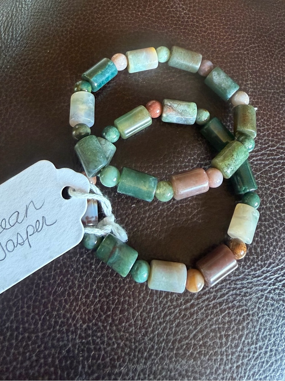 Natural Green Jasper Beaded Stretch Bracelet - Unbranded